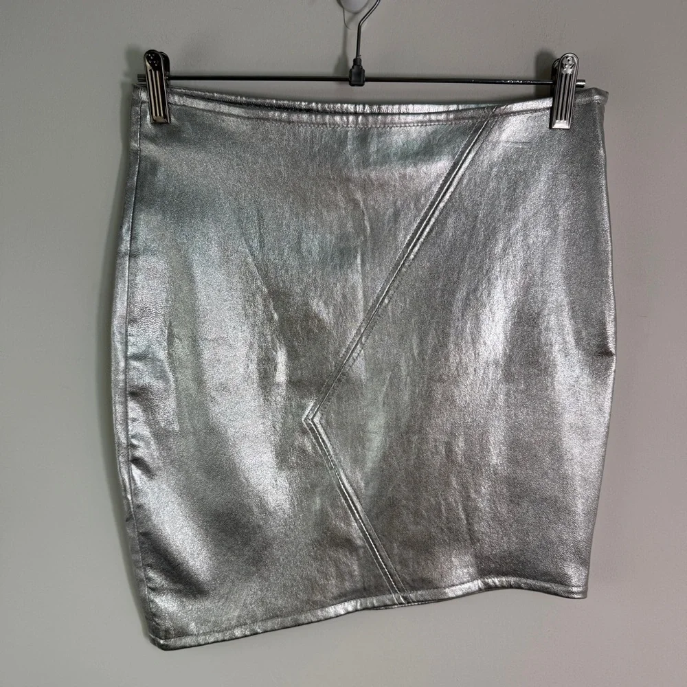 BA&SH Party asymmetric metallic leather mini SKIRT M